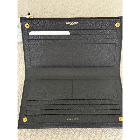Saint Laurent Large Uptown Black Leather Wallet YSL Monogram Gold Hardware NIB - Picture 5 of 13
